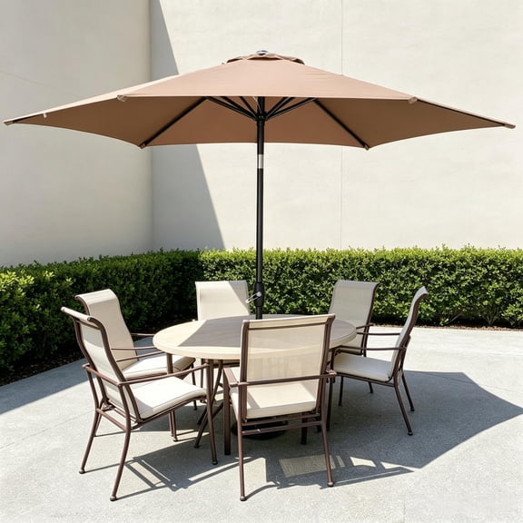 Autlaycil 9ft Outdoor Patio Umbrella, Durable Ribs with Tilt and Crank for Table, Garden, Poolside - Brown