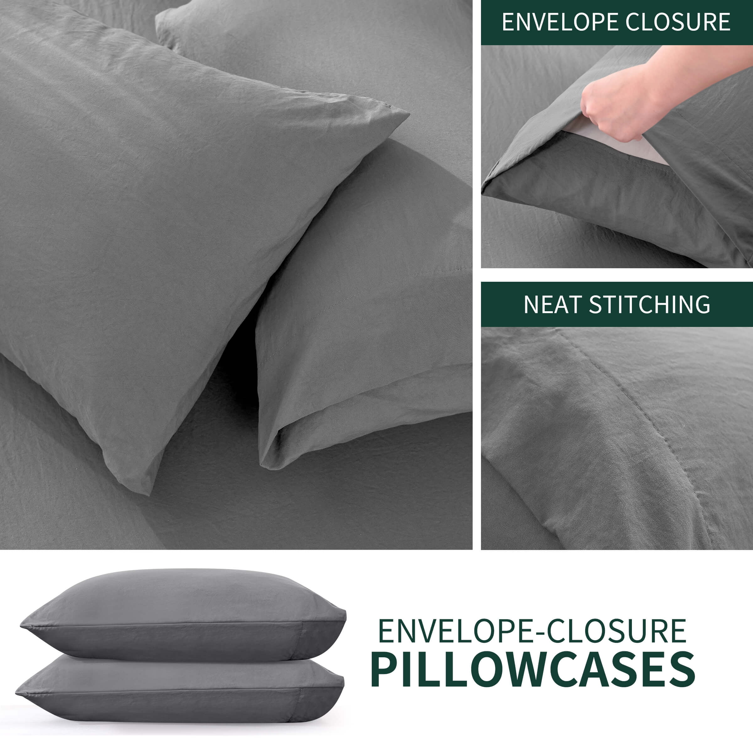 Subrtex Bed Sheets Twin XL Size, 3 Piece Sheet Set, Fitted Sheet and Pillowcase, Twin XL Sheets Deep Pocket, Super Soft Breathable Cooling Sheets, Gray