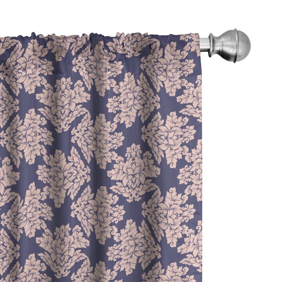 Ambesonne Damask Window Curtains, Soft Blooming Pastel Damask, Each 28" W x 95" L, Dark Indigo and Pale Rose