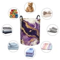 thumbnail image 4 of Balery Purple Gold Marble Swirls Cesta de ropa redonda con asas, impermeable, independiente, para ropa, juguetes, dormitorio y familia-Medium, 4 of 6