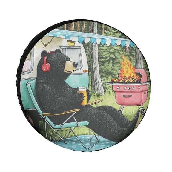 AIOE Cute Summer Camp Bear Spare Tire Cover Weatherproof Universal Wheel Protectors for RV Camper Travel Trailer SUV Truck 14 Inch