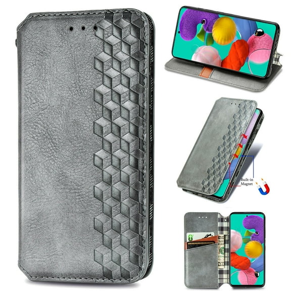 Galaxy A71 4G Case, Premium PU Leather TPU Wallet Cover with Card Holder Kickstand Hidden Magnetic Adsorption Shockproof Flip Folio Cell Phone Protective Case for Samsung Galaxy A71 4G,Gray