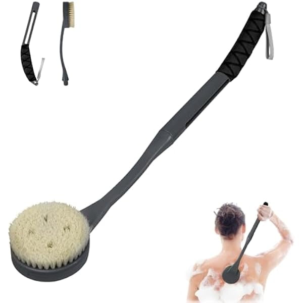 wonima11 Back Brush Long Handle for Shower, 20.5” Bath Brush, Back Scrubber, Shower Body Brush with Curved Handle for Elderly Disabled, Limited Mobility, Frozen Shoulder,Men and Women