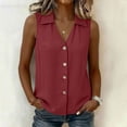 thumbnail image 4 of LEAVINGSUO Tank Tops for Women Summer Casual Solid Color Round Neck Button-Up T-Shirt Wine M, 4 of 6