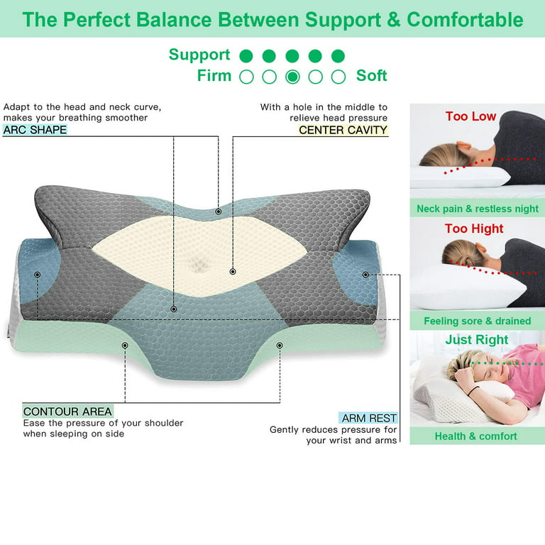 Hperycal Contoured Orthopedic Pillow Side Sleeper Pillows for Adults Neck Pain Relief, Ergonomic Orthopedic Sleeping Support Pillow for Side