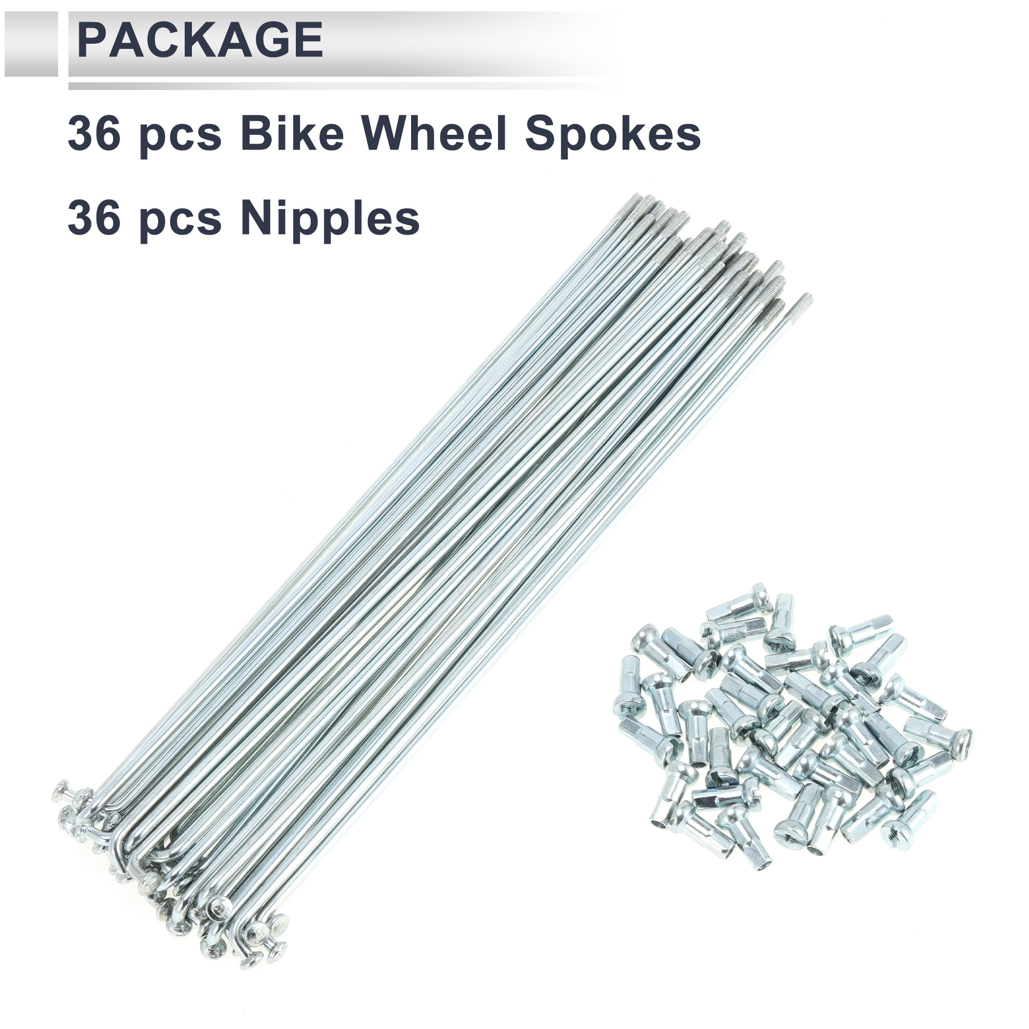 Unique Bargains 36Pcs Universal 12G Bike Wheel Spokes Carbon Steel Galvanized Silver 7.68"