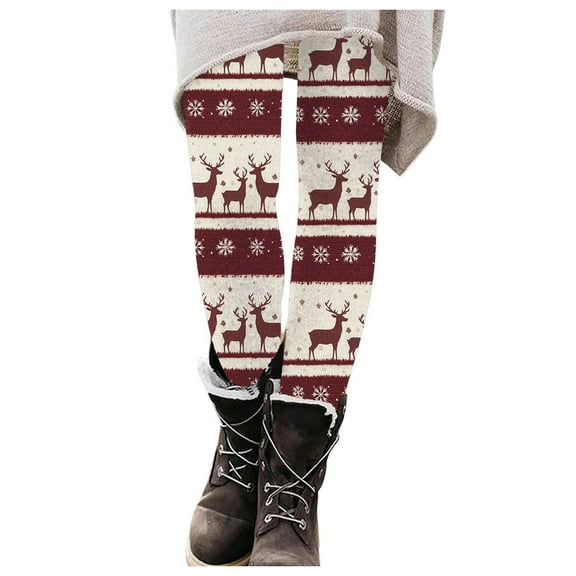 Mepaouo Thermal Long Underwear for Women Reindeer Santa Fleece Lined Base Layer Pants Long Johns(Red,S)