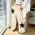 thumbnail image 4 of Sonxahe Toddler Girl's Star Print Sweatpants Y2K Drawstring Wide Leg Streetwear Casual Bottoms,Beige, 4 of 4