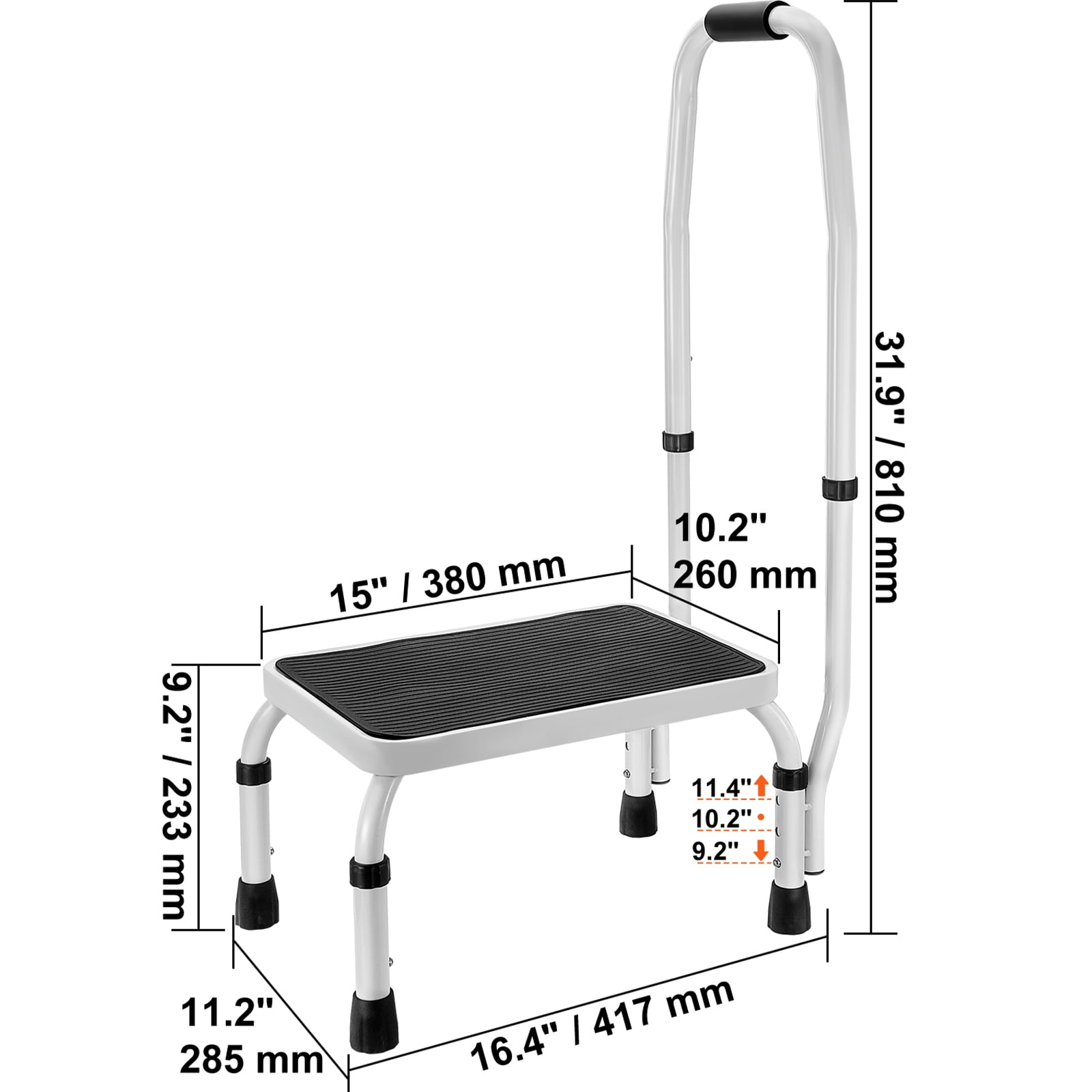 VEVOR Step Stool 1-Step 330lbs Capacity, 3 Adjustable Height with Handle Steel Step Ladder, Portable Step Stools for Adults, Non-Slip Sturdy Step Ladders for Office, RVs, Pets