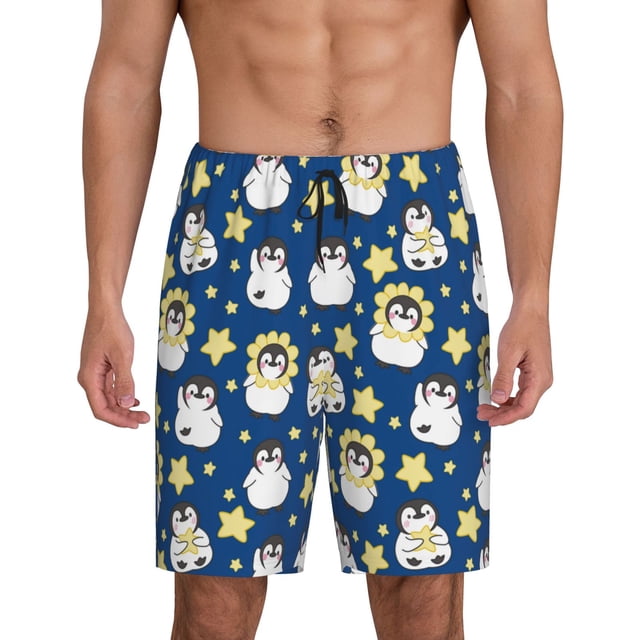 Fotbe Star Penguin Pantalones Cortos de Pijama para Hombre, Ropa de Dormir, Pantalones de Pijama Cortos para Hombre-Small