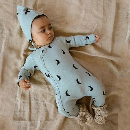 

Baby Boys Girls Sleepwear Romper Long Sleeve Print Footed Bodysuit Jumpsuit Pajamas Hat Pink 80