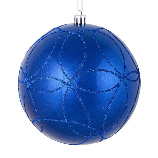 Vickerman N182502D 4.75 in. Blue Candy Ball Ornament with Circle Glitter Pattern 4 per Bag