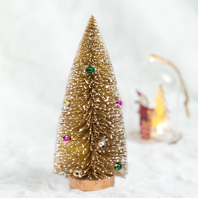 Dvkptbk Miniature Sisal Frosted Christmas Tree, Mini Bottle Brush Trees, Plastic Tabletop Christmas Tree Ornaments, Miniature Pine Tree for Christmas Decorations Home Table Top Party (Gold)
