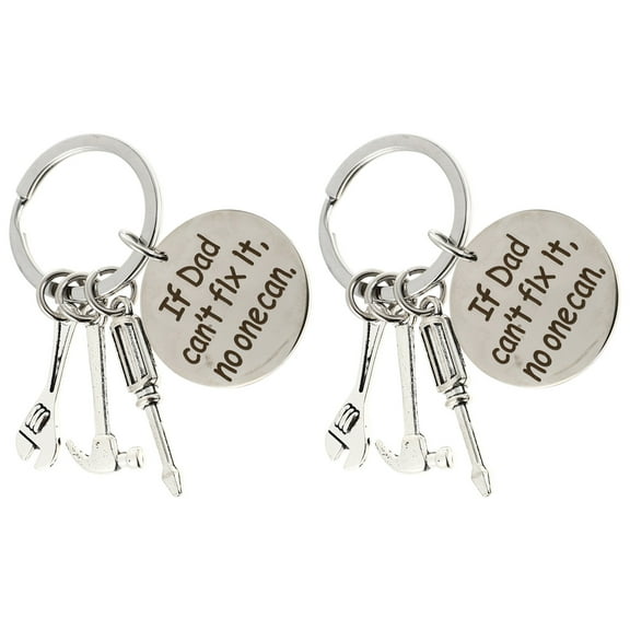 FENGGUIQU 2Pcs Premium Plated Stainless Steel Keychain Decorative Father's Day Key Ring Gift for Dad
