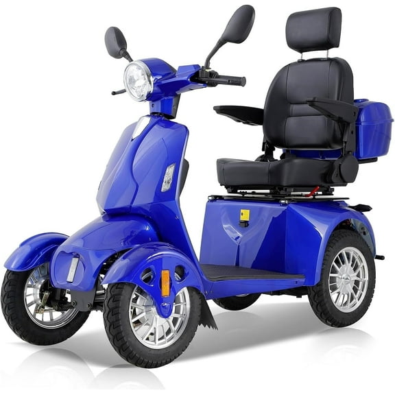Secure Adjustable 4-Wheel Mobility Scooter with Charger and Basket, Blue