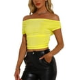 thumbnail image 4 of INSPIRE CHIC Off Shoulder Top for Women's Short Sleeve Slim Fit Crop Tees Shirts XS Bright Yellow, 4 of 6