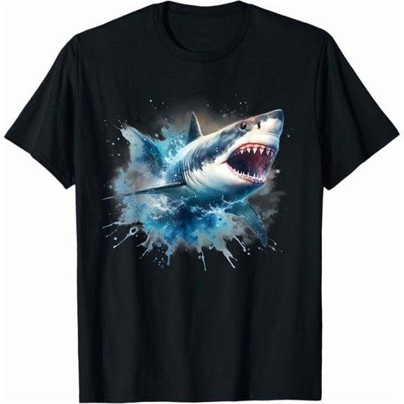 Greenink Funny Shark Lover Van Gogh Style Starry Night Humor Gifts Adult Men Women T-Shirt Black