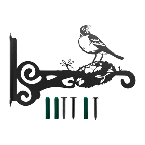 Soporte de hierro para cesta colgante de plantas con tornillos, diseño de animales para valla de terraza. Pájaro