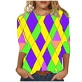 thumbnail image 2 of Jjayotai Women's Mardi Gras Outfits, Fashion Casual Round Neck 3/4 Sleeve Loose Strip Printed T-Shirt for Women Clearance,Suit for Carnival Party Multicolor-5 XXXL, 2 of 5