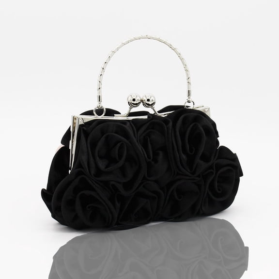 Summercome Women Floral Evening Clutch Bag, Rose Satin Purses with Chain for Wedding, Party, Prom