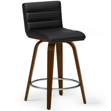 Simpli Home Roland Mid Century Modern 24 inch Counter Height Stool in Black Vegan Faux Leather