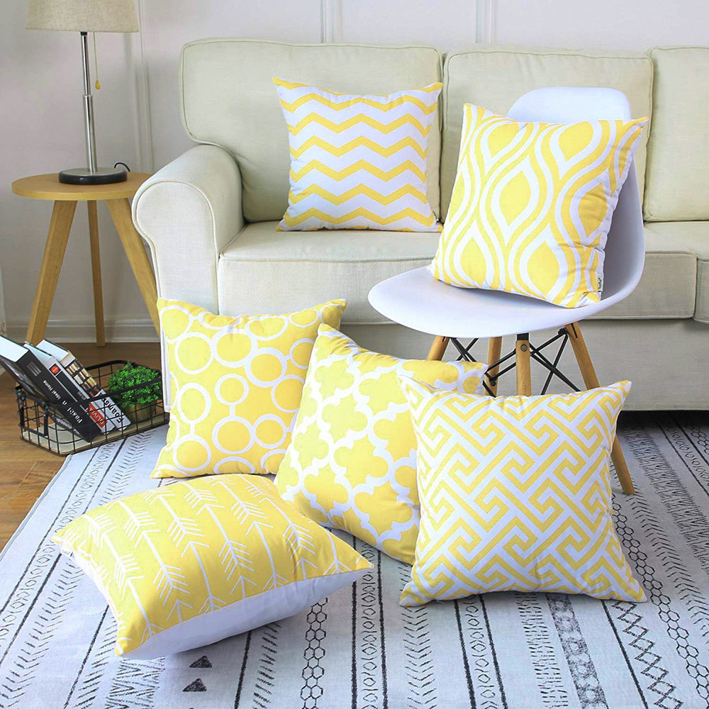 Modern Sofa Pillows, Geometric Decorative Pillows, Cotton Yellow Throw –  Paintingforhome