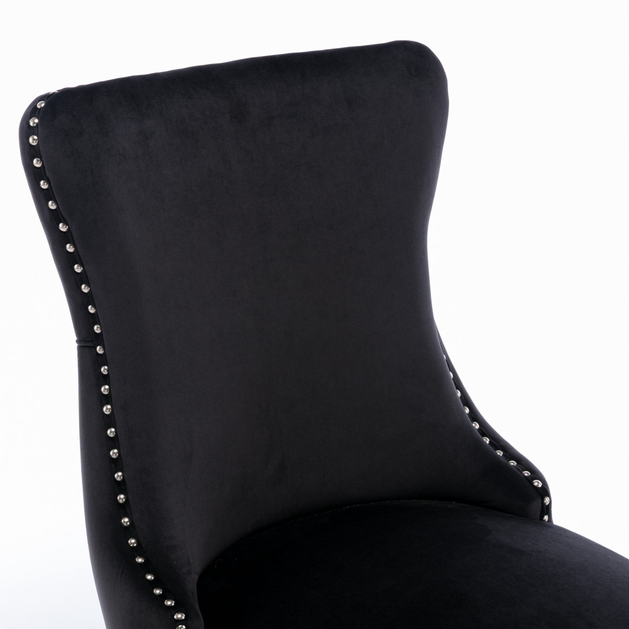 BSHTI 37" Velvet Upholstered Wingback Dining Chairs Set of 2 with Wood Frame, Foam Seat, Rivet Trim, Adjustable Feet for Dining Room (Black)