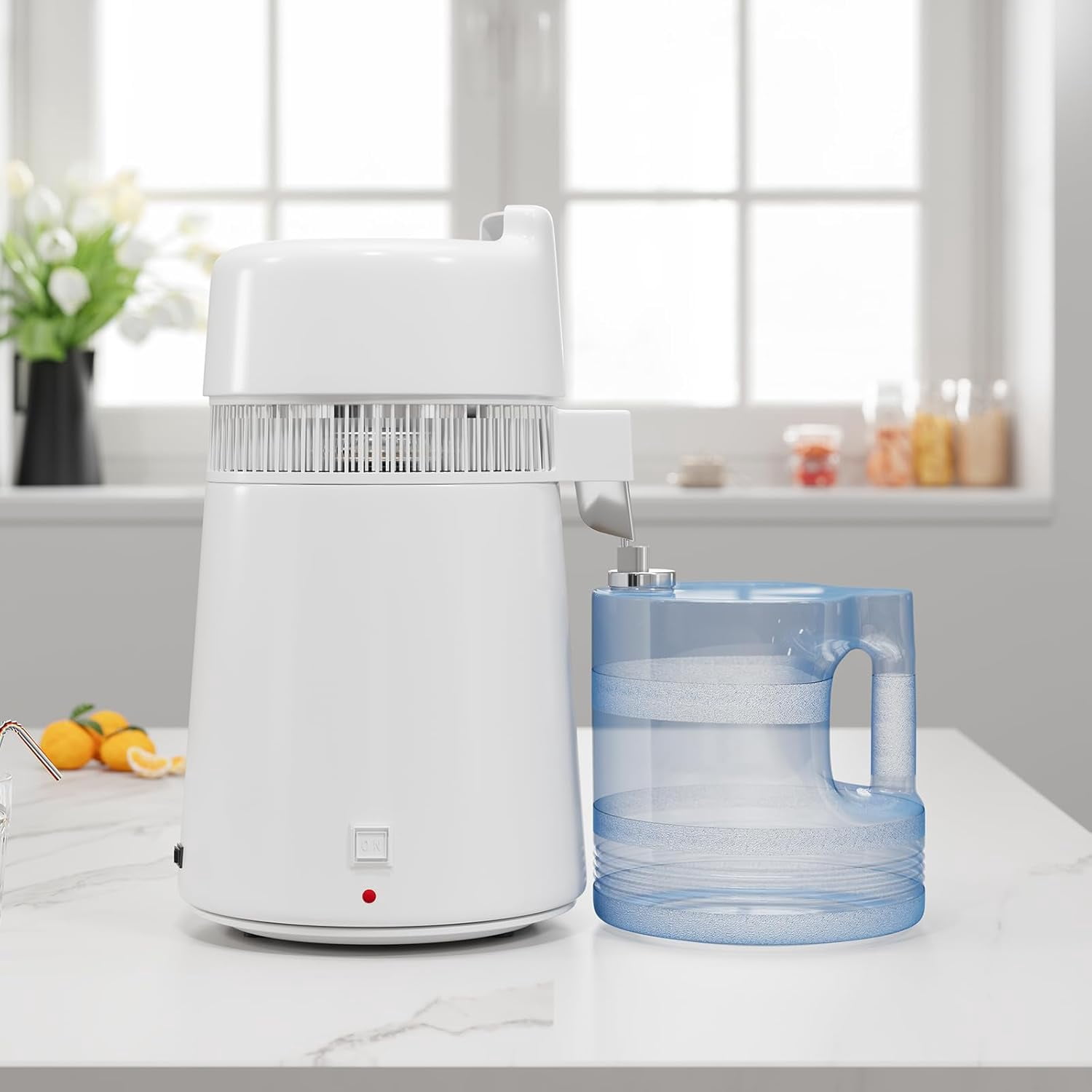 EastVita 1.5Gal/6L Stainless Steel Home Countertop Water Distiller with Glass Container, 750W Desktop Drinking Purifier Filter Distilling Kit