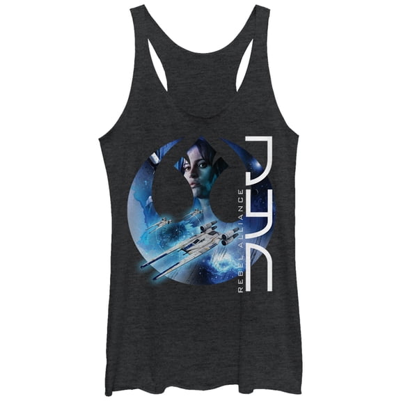 Women's Star Wars Rogue One Jyn Rebel Alliance Racerback Tank Top Black Heather Small