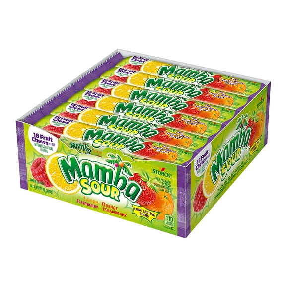 Mamba Sour Fruit Chews Candy, 18 Pieces (Pack of 24)