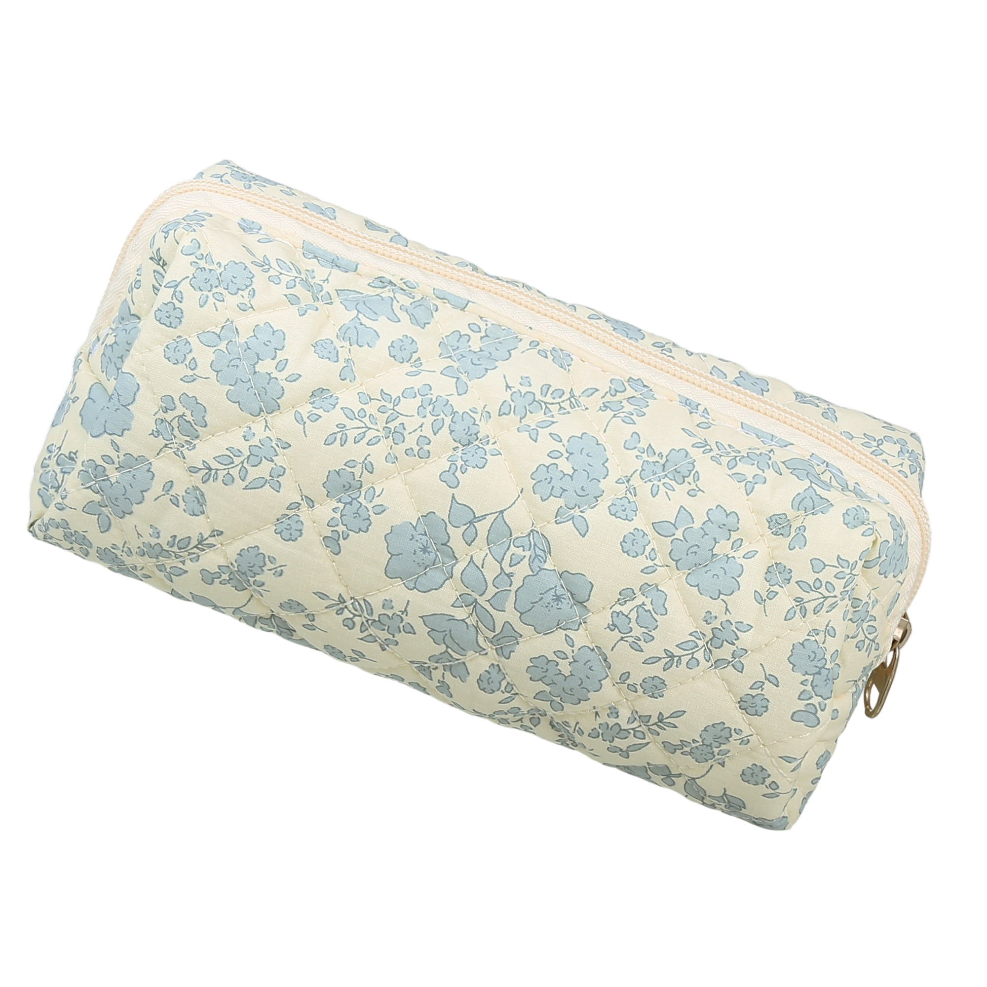 Unique Bargains 1 Pc Durable Small Quilted Makeup Bag White Blue