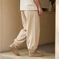 thumbnail image 5 of BVnarty Men's Solid Linen Beach Jogger Pants Loose Drawstring Elastic Waist Casual Long Trousers with Pockets for Vacation Outdoor Khaki XXXL, 5 of 9