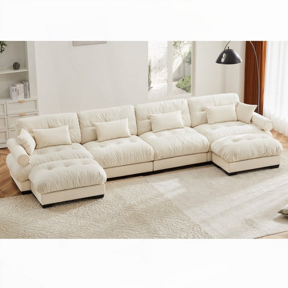 Modern Velvet U Shaped Sectional Sofa with Movable Ottomans (220×80×75cm)