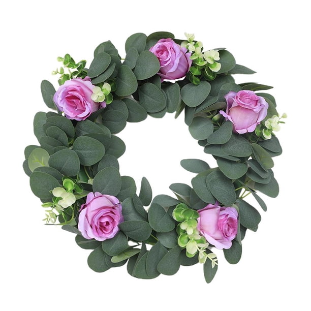 Rosas De Hoja De Eucalipto Verde, Corona De Flores De Simulación Para La Decoración De La Puerta Delantera De La Ventana De La Pared Scienceny HA042558-00