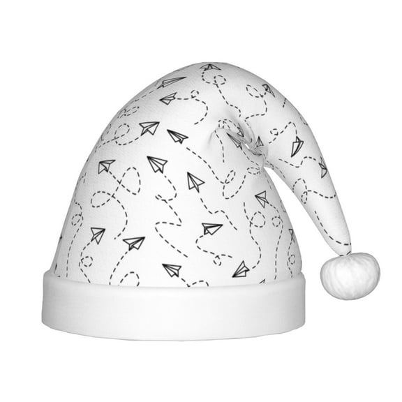 Fuzoiu Airplane Print Santa Hat Christmas Hat for kids,Santa Hats with Pompom, Unisex Xmas Holiday Hat for Christmas New Year Festive Party Supplies