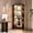 Black, variant on Modern Corner Glass Display Cabinet with LED Lighting – 65" Tall Curio for Dining Room, Books, Collectibles – Detector Shelves, Glass Doors – Elegant Storage Showcase – Black