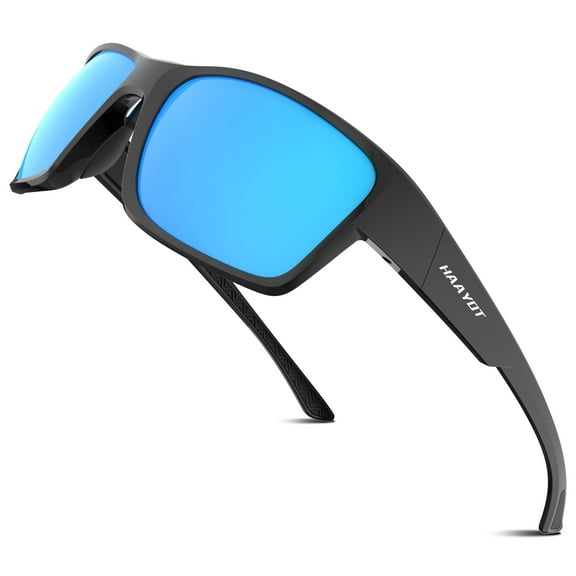 HAAYOT Sunglasses Polarized UV Protection Retro Trendy Designer Sun Glasses Men Women Shiny Black & Ice Blue
