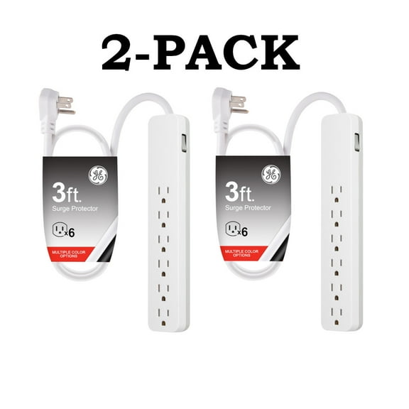 GE 6-Outlet 3ft. Surge Protector, White (2 Pack)