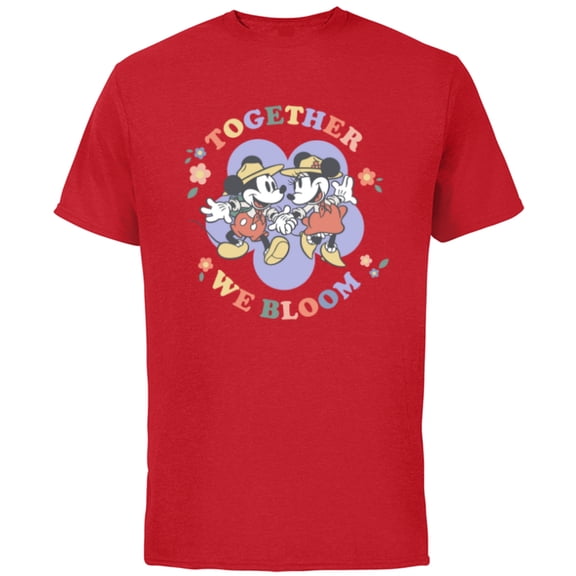 Disney Mickey and Minnie Mouse Together We Bloom Springtime - Short Sleeve Cotton T-Shirt for Adults - Customized-Red