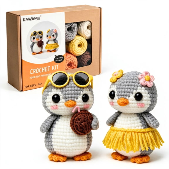 KAWAMII Crochet Kit for Beginners, Penguin Amigurumi Set for Adults