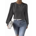 thumbnail image 3 of Women'S Long Sleeve Scoop Neck Pleated Front Fitted Blouse Tops Dark Gray M, 3 of 8