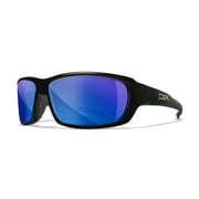DVX Spoiler Sport Sunglasses - ANSI Z87.1 - Blue Mirror Lenses/Gloss Black Frame OSHA Compliant RX Ready