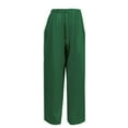 thumbnail image 2 of Eashery Women's Casual Linen Pants Drawstring Casual Flowy Pants Drawstring Elastic Waist Long Straight Pants Women Pants Casual (Solid Color,Green,L), 2 of 5
