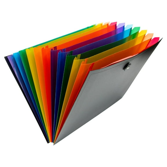 JAM Paper Accordion Folders with Assorted Files - 12 Pocket Plastic Expanding File - Letter Size - 9 x 13 - Black - Sold Individually