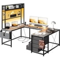 thumbnail image 7 of Garvee U Shaped Desk with Monitor Stand, U Shaped Gaming Desk with Storage Shelves, 79 Inches Large Computer Desk with Power Outlets & LED Lights, Corner Office Desk with 4 Drawers, Oak Grey, 7 of 7