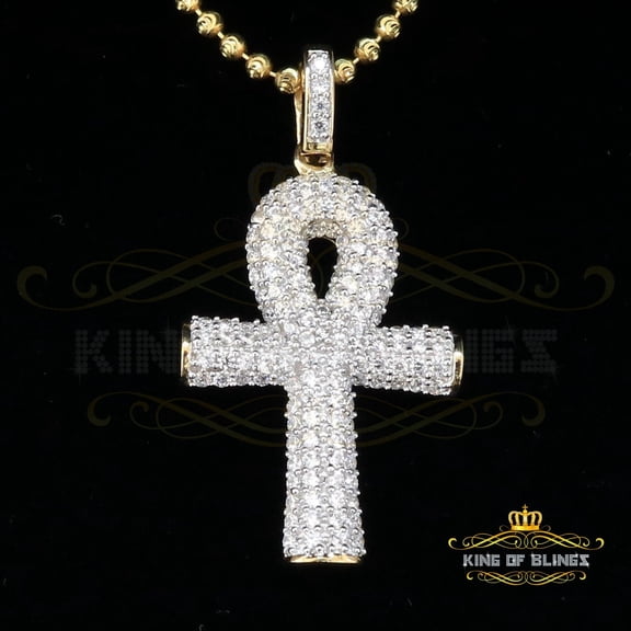 King of Bling's Promising Yellow Sterling Silver ANKH Shape Pendant with 1.85ct Cubic Zirconia