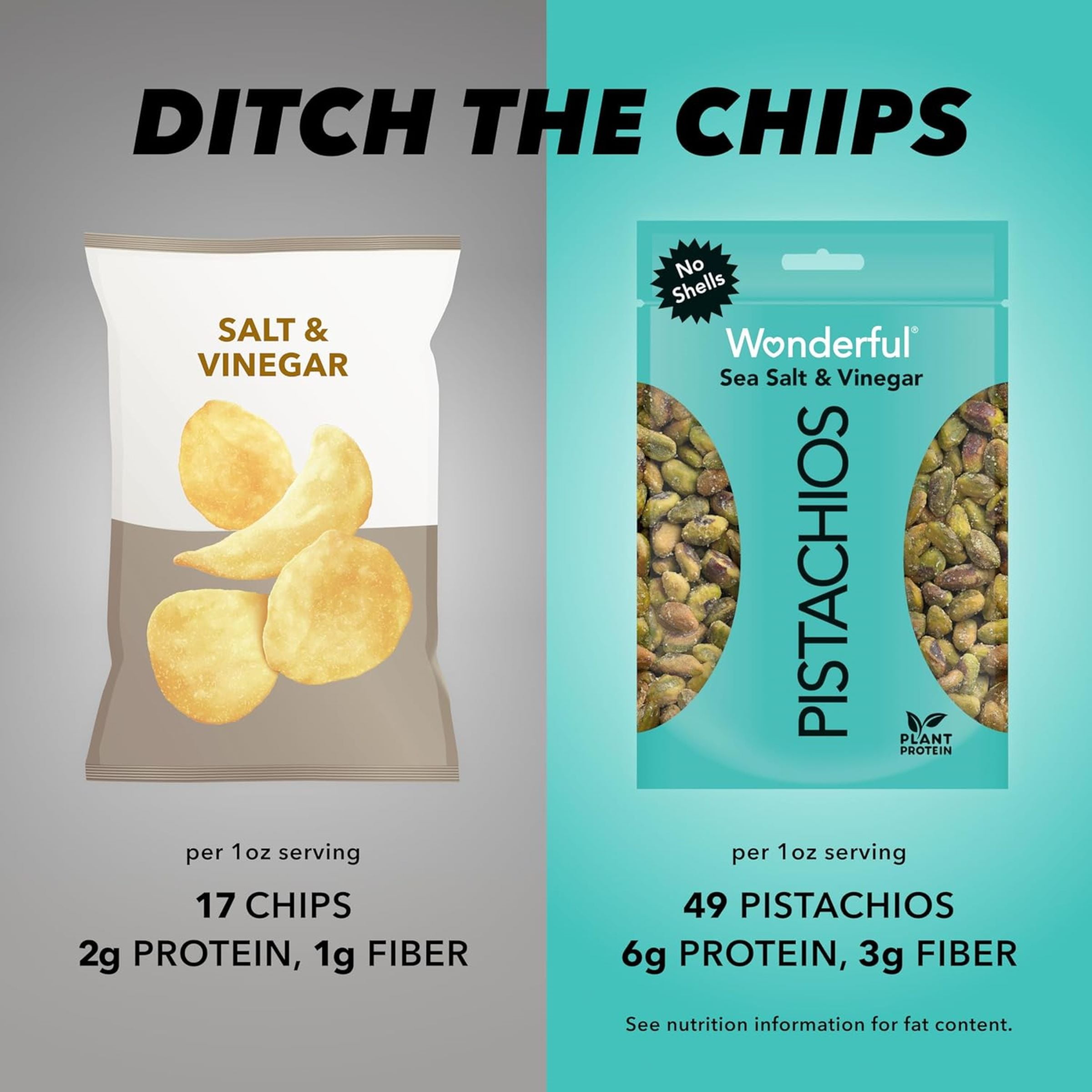 Wonderful Pistachios No Shells Sea Salt & Vinegar, 2.25 oz (Pack of 8)