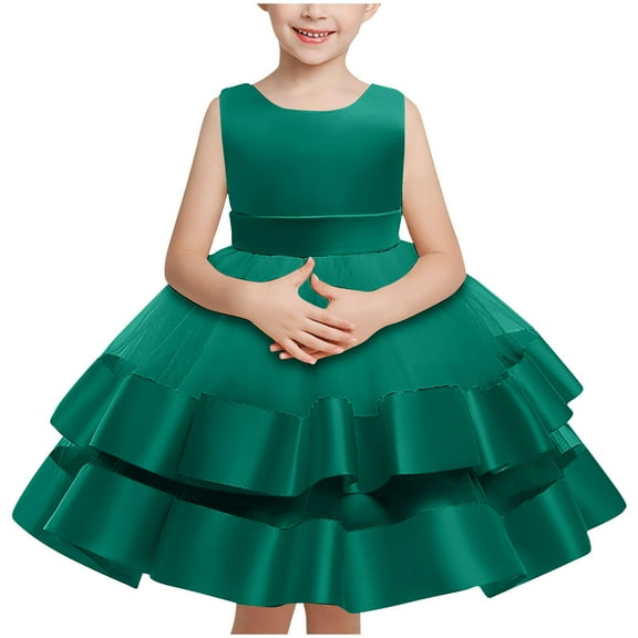 Zwiiyzr 1-6Y Girls Princess Tulle Dress Sleeveless A Line Wedding Pageant Dresses Wedding Ball Gown Green