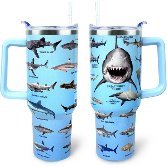 Shark Tumbler 40 oz Tumbler with Handle and Straw Lid Leak Proof - Shark Cup for Christmas Birthday Gifts for Women - Stainless Steel Cup