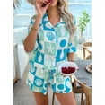 thumbnail image 4 of Women'S Soft Summer Floral Tropical Print V Neck Tee Short Sleeve Button Top Shorts 2 Piece Sets Checkerboard XL, 4 of 8